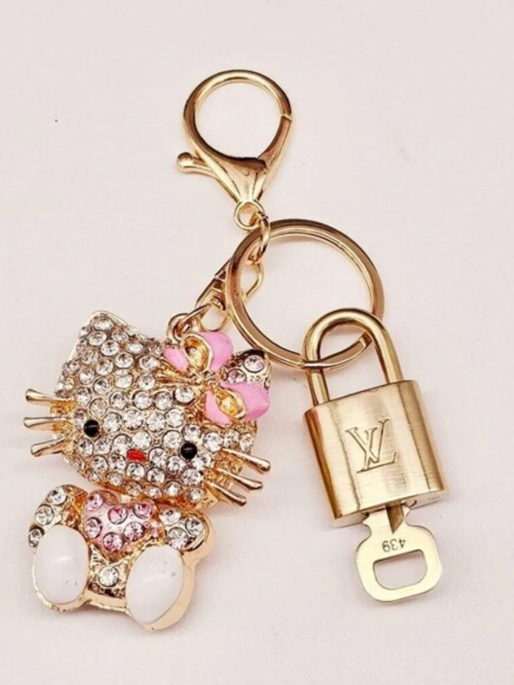 Authentic Louis Vuitton Gold Lock 🔒 Keychain Bag Unbranded Hello Kitty Charm LV